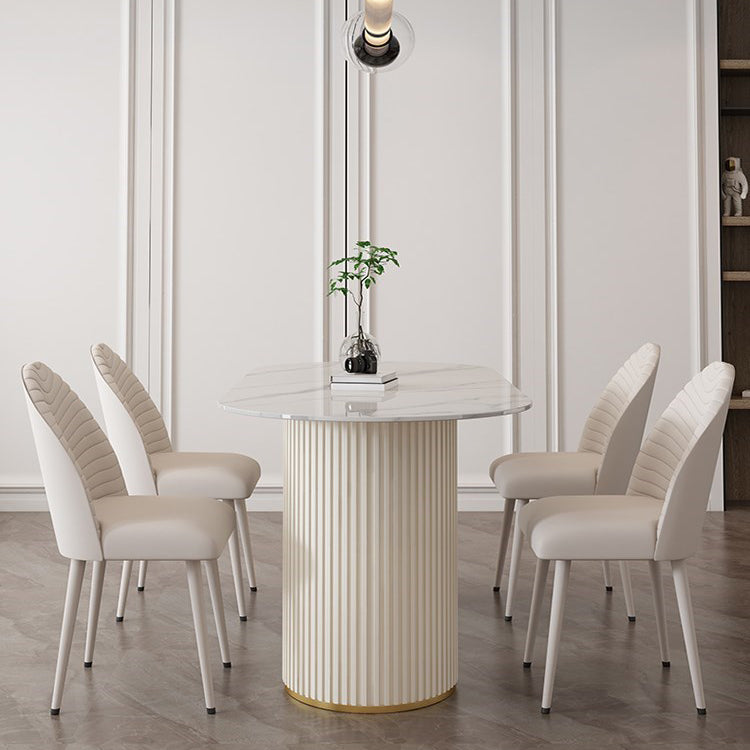 Glam White Sintered Stone Dining Table Kitchen Standard Table with Double Pedestal Base Clearhalo ' dining_table' 'Dining Tables & Seating' 'Dining Tables' 'furn' 'furn_dining_table' 'Furniture' 'furniture_dining_table' 'Kitchen & Dining Furniture' 'kitchen&dining_furn' 'kitchen' 'kitchen_dining_table' 4450943
