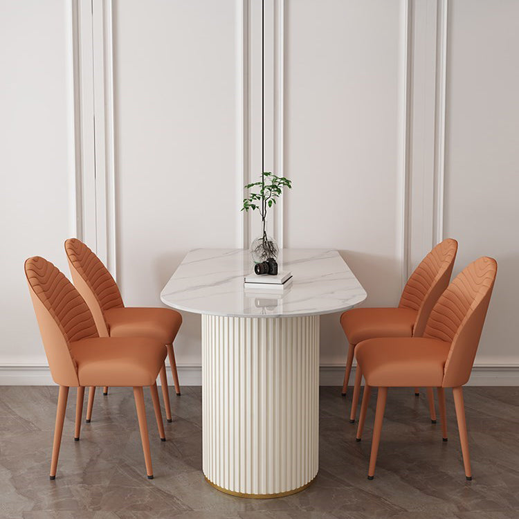 Glam White Sintered Stone Dining Table Kitchen Standard Table with Double Pedestal Base Clearhalo ' dining_table' 'Dining Tables & Seating' 'Dining Tables' 'furn' 'furn_dining_table' 'Furniture' 'furniture_dining_table' 'Kitchen & Dining Furniture' 'kitchen&dining_furn' 'kitchen' 'kitchen_dining_table' 4450944