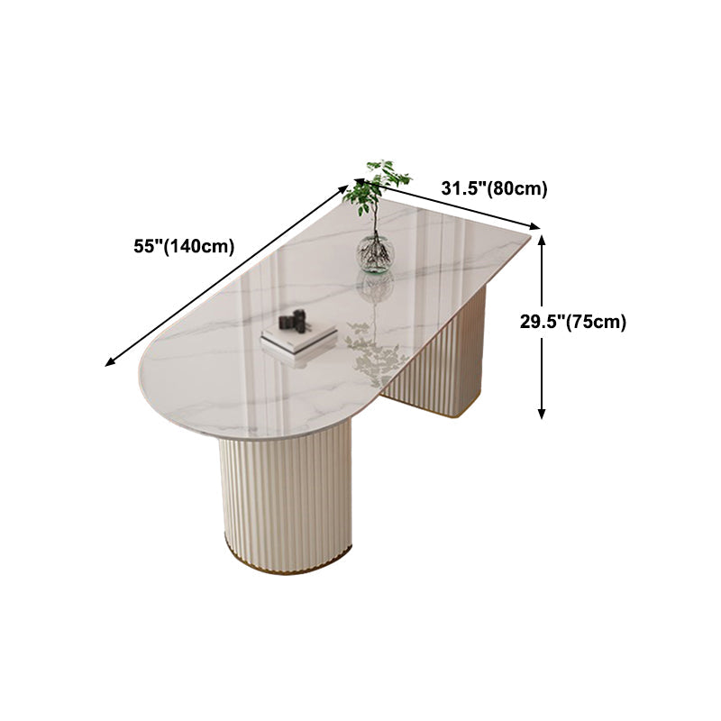 Glam White Sintered Stone Dining Table Kitchen Standard Table with Double Pedestal Base Clearhalo ' dining_table' 'Dining Tables & Seating' 'Dining Tables' 'furn' 'furn_dining_table' 'Furniture' 'furniture_dining_table' 'Kitchen & Dining Furniture' 'kitchen&dining_furn' 'kitchen' 'kitchen_dining_table' 4450949