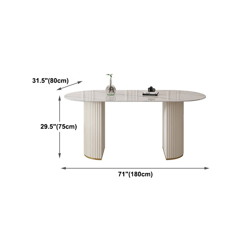 Glam White Sintered Stone Dining Table Kitchen Standard Table with Double Pedestal Base Clearhalo ' dining_table' 'Dining Tables & Seating' 'Dining Tables' 'furn' 'furn_dining_table' 'Furniture' 'furniture_dining_table' 'Kitchen & Dining Furniture' 'kitchen&dining_furn' 'kitchen' 'kitchen_dining_table' 4450952