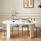 Modern Standard Sintered Stone Dining Table White Dining Table with Double Pedestal Base Oval 55.1"L x 27.6"W x 29.5"H Without Chairs Clearhalo ' dining_table' 'Dining Tables & Seating' 'Dining Tables' 'furn' 'furn_dining_table' 'Furniture' 'furniture_dining_table' 'Kitchen & Dining Furniture' 'kitchen&dining_furn' 'kitchen' 'kitchen_dining_table' 4450994