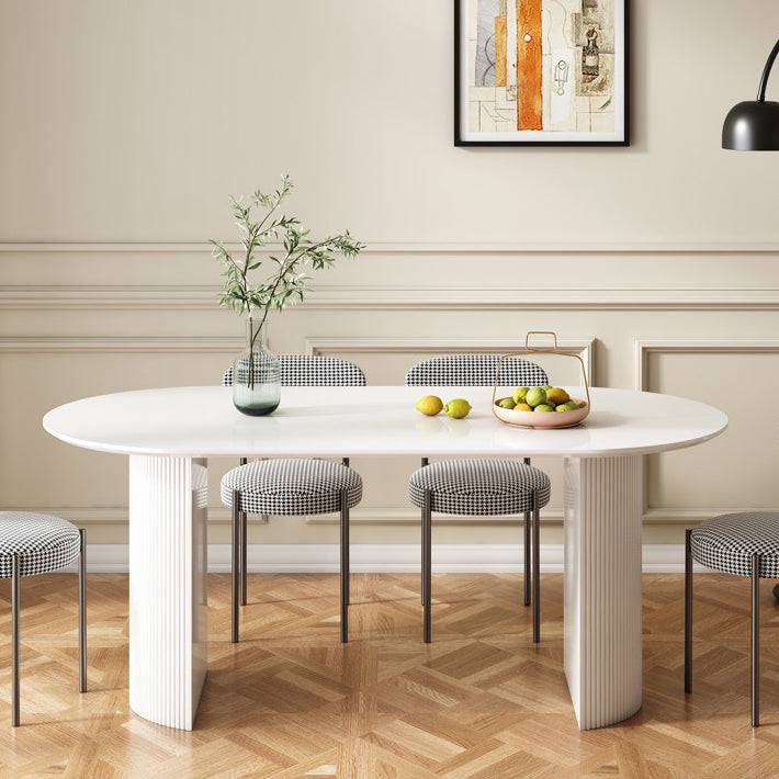 Modern Standard Sintered Stone Dining Table White Dining Table with Double Pedestal Base Oval 55.1"L x 27.6"W x 29.5"H Without Chairs Clearhalo ' dining_table' 'Dining Tables & Seating' 'Dining Tables' 'furn' 'furn_dining_table' 'Furniture' 'furniture_dining_table' 'Kitchen & Dining Furniture' 'kitchen&dining_furn' 'kitchen' 'kitchen_dining_table' 4450994