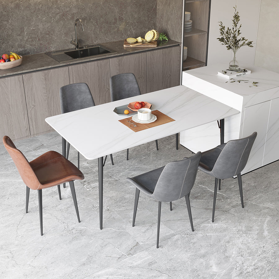 Modern Style Dining Table Rectangle Sintered Stone 4 Legs Dining Table for Kitchen White 55.1"L x 31.5"W x 29.5"H Without Chairs Clearhalo ' dining_table' 'Dining Tables & Seating' 'Dining Tables' 'furn' 'furn_dining_table' 'Furniture' 'furniture_dining_table' 'Kitchen & Dining Furniture' 'kitchen&dining_furn' 'kitchen' 'kitchen_dining_table' 4451012