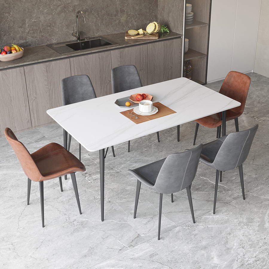 Modern Style Dining Table Rectangle Sintered Stone 4 Legs Dining Table for Kitchen White 63"L x 35.4"W x 29.5"H Without Chairs Clearhalo ' dining_table' 'Dining Tables & Seating' 'Dining Tables' 'furn' 'furn_dining_table' 'Furniture' 'furniture_dining_table' 'Kitchen & Dining Furniture' 'kitchen&dining_furn' 'kitchen' 'kitchen_dining_table' 4451013