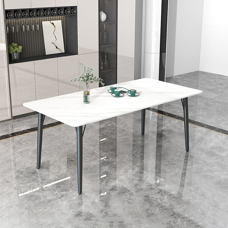 Modern Style Dining Table Rectangle Sintered Stone 4 Legs Dining Table for Kitchen White 47.2"L x 23.6"W x 29.5"H Without Chairs Clearhalo ' dining_table' 'Dining Tables & Seating' 'Dining Tables' 'furn' 'furn_dining_table' 'Furniture' 'furniture_dining_table' 'Kitchen & Dining Furniture' 'kitchen&dining_furn' 'kitchen' 'kitchen_dining_table' 4451014