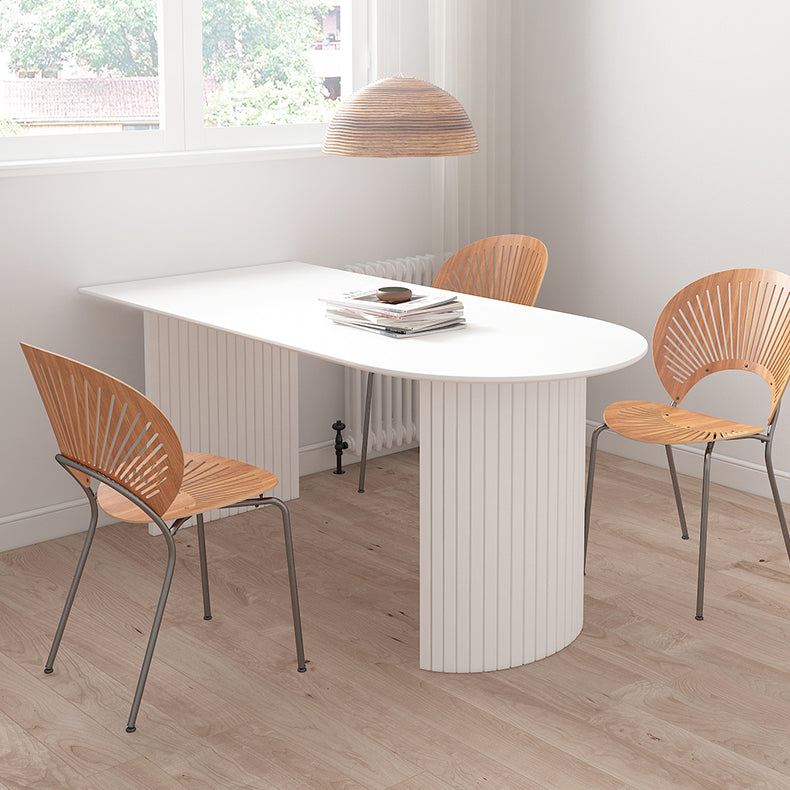 Modern Style Dining Table White Double Pedestal Dining Table for Home Use Solid Wood 55.1"L x 27.6"W x 29.5"H Without Chairs Clearhalo ' dining_table' 'Dining Tables & Seating' 'Dining Tables' 'furn' 'furn_dining_table' 'Furniture' 'furniture_dining_table' 'Kitchen & Dining Furniture' 'kitchen&dining_furn' 'kitchen' 'kitchen_dining_table' 4451029