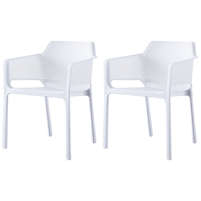 Contemporary Dining and Accent Chairs Matte Finish Plastic Solid Back Arm Chair White 2 Piece Set Clearhalo ' kitchen&dining_furn' 'Dining Chairs' 'Dining Tables & Seating' 'dining_chair' 'furn' 'furn_dining_chair' 'Furniture' 'furniture_dining_chair' 'Kitchen & Dining Furniture' 'kitchen' 4451165