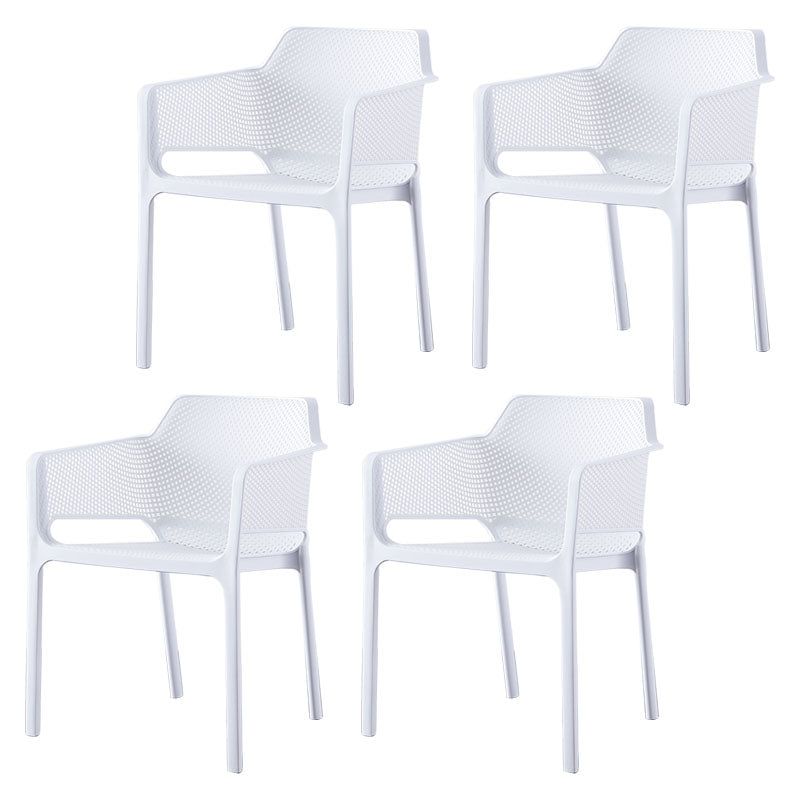 Contemporary Dining and Accent Chairs Matte Finish Plastic Solid Back Arm Chair White 4 Piece Set Clearhalo ' kitchen&dining_furn' 'Dining Chairs' 'Dining Tables & Seating' 'dining_chair' 'furn' 'furn_dining_chair' 'Furniture' 'furniture_dining_chair' 'Kitchen & Dining Furniture' 'kitchen' 4451168