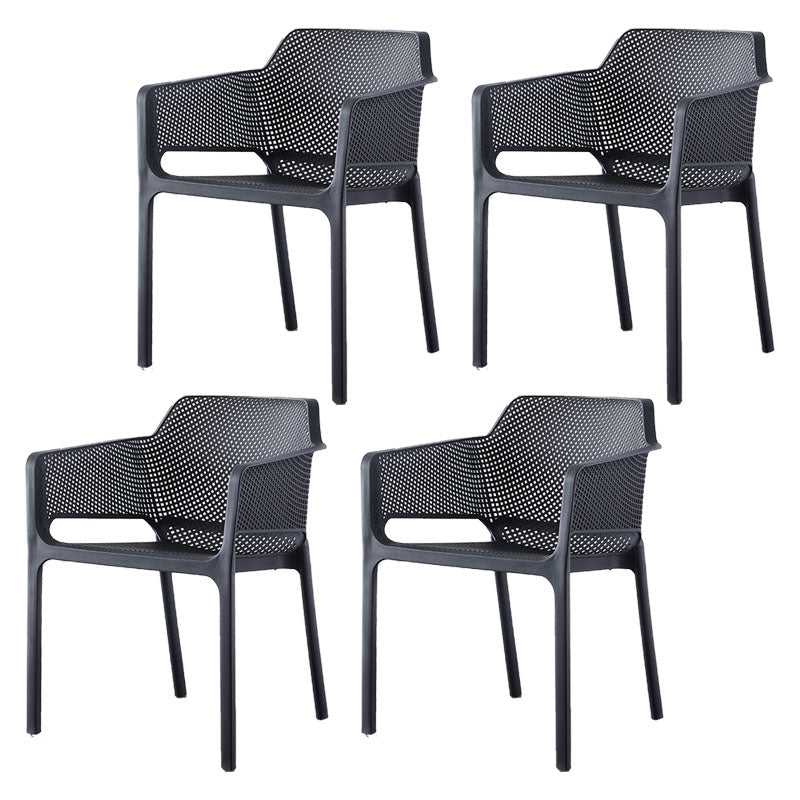 Contemporary Dining and Accent Chairs Matte Finish Plastic Solid Back Arm Chair Black 4 Piece Set Clearhalo ' kitchen&dining_furn' 'Dining Chairs' 'Dining Tables & Seating' 'dining_chair' 'furn' 'furn_dining_chair' 'Furniture' 'furniture_dining_chair' 'Kitchen & Dining Furniture' 'kitchen' 4451179