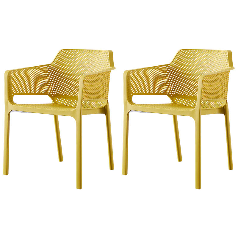 Contemporary Dining and Accent Chairs Matte Finish Plastic Solid Back Arm Chair Yellow 2 Piece Set Clearhalo ' kitchen&dining_furn' 'Dining Chairs' 'Dining Tables & Seating' 'dining_chair' 'furn' 'furn_dining_chair' 'Furniture' 'furniture_dining_chair' 'Kitchen & Dining Furniture' 'kitchen' 4451184