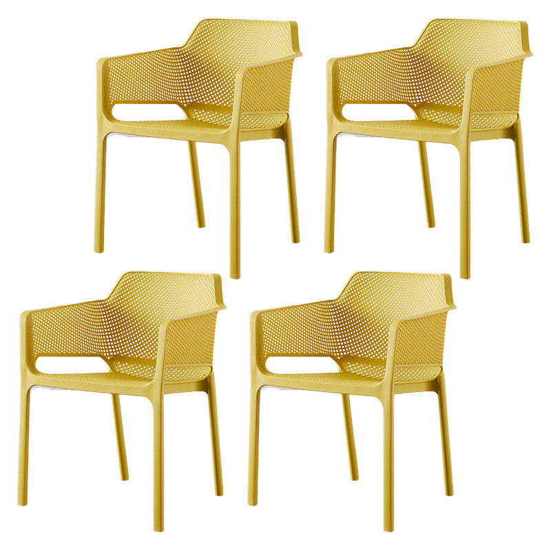 Contemporary Dining and Accent Chairs Matte Finish Plastic Solid Back Arm Chair Yellow 4 Piece Set Clearhalo ' kitchen&dining_furn' 'Dining Chairs' 'Dining Tables & Seating' 'dining_chair' 'furn' 'furn_dining_chair' 'Furniture' 'furniture_dining_chair' 'Kitchen & Dining Furniture' 'kitchen' 4451186
