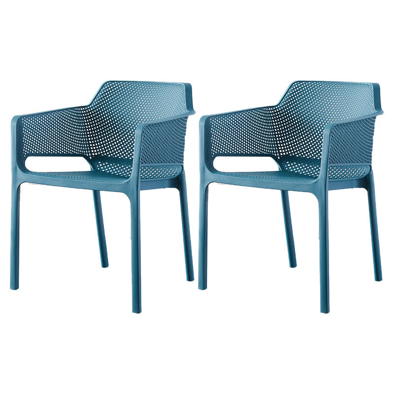Contemporary Dining and Accent Chairs Matte Finish Plastic Solid Back Arm Chair Blue 2 Piece Set Clearhalo ' kitchen&dining_furn' 'Dining Chairs' 'Dining Tables & Seating' 'dining_chair' 'furn' 'furn_dining_chair' 'Furniture' 'furniture_dining_chair' 'Kitchen & Dining Furniture' 'kitchen' 4451194