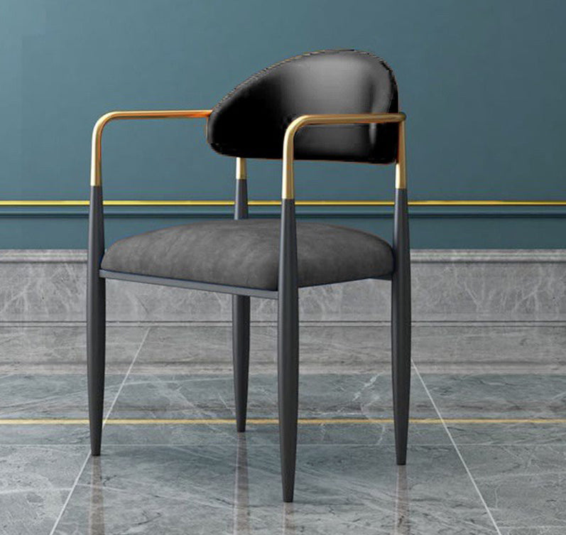 Contemporary Conference Room Arm Chair Open Back Matte Finish Upholstered Dining Chair Black-Gray 1 Piece Clearhalo ' kitchen&dining_furn' 'Dining Chairs' 'Dining Tables & Seating' 'dining_chair' 'furn' 'furn_dining_chair' 'Furniture' 'furniture_dining_chair' 'Kitchen & Dining Furniture' 'kitchen' 4451240