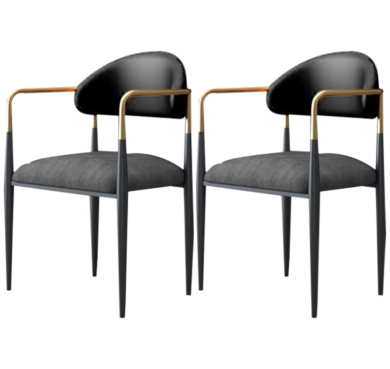 Contemporary Conference Room Arm Chair Open Back Matte Finish Upholstered Dining Chair Black-Gray 2 Piece Set Clearhalo ' kitchen&dining_furn' 'Dining Chairs' 'Dining Tables & Seating' 'dining_chair' 'furn' 'furn_dining_chair' 'Furniture' 'furniture_dining_chair' 'Kitchen & Dining Furniture' 'kitchen' 4451243