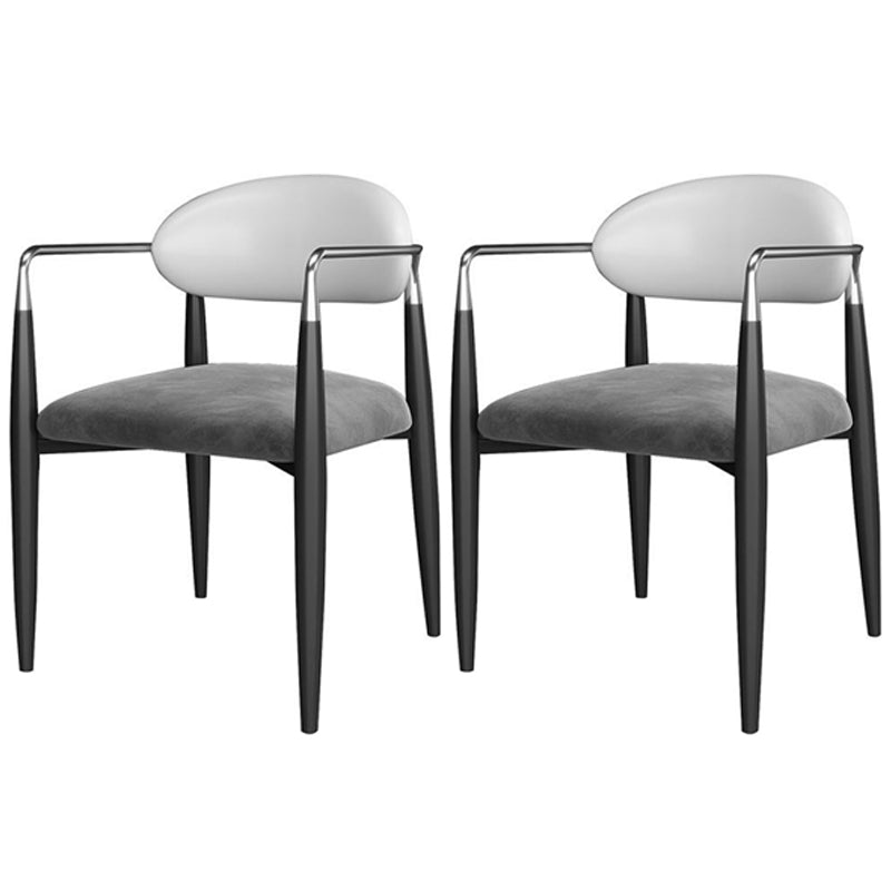 Contemporary Conference Room Arm Chair Open Back Matte Finish Upholstered Dining Chair White-Gray 2 Piece Set Clearhalo ' kitchen&dining_furn' 'Dining Chairs' 'Dining Tables & Seating' 'dining_chair' 'furn' 'furn_dining_chair' 'Furniture' 'furniture_dining_chair' 'Kitchen & Dining Furniture' 'kitchen' 4451250