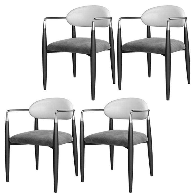 Contemporary Conference Room Arm Chair Open Back Matte Finish Upholstered Dining Chair White-Gray 4 Piece Set Clearhalo ' kitchen&dining_furn' 'Dining Chairs' 'Dining Tables & Seating' 'dining_chair' 'furn' 'furn_dining_chair' 'Furniture' 'furniture_dining_chair' 'Kitchen & Dining Furniture' 'kitchen' 4451251