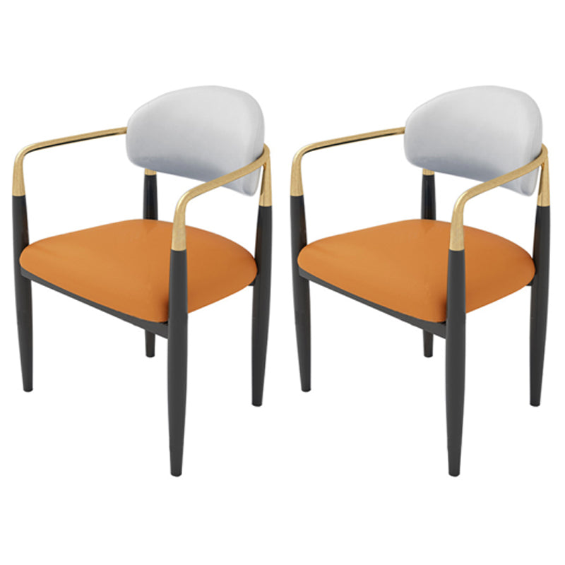 Contemporary Conference Room Arm Chair Open Back Matte Finish Upholstered Dining Chair White-Saffron 2 Piece Set Clearhalo ' kitchen&dining_furn' 'Dining Chairs' 'Dining Tables & Seating' 'dining_chair' 'furn' 'furn_dining_chair' 'Furniture' 'furniture_dining_chair' 'Kitchen & Dining Furniture' 'kitchen' 4451253