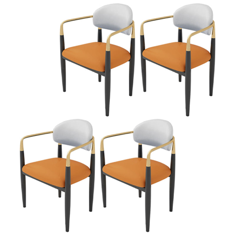 Contemporary Conference Room Arm Chair Open Back Matte Finish Upholstered Dining Chair White-Saffron 4 Piece Set Clearhalo ' kitchen&dining_furn' 'Dining Chairs' 'Dining Tables & Seating' 'dining_chair' 'furn' 'furn_dining_chair' 'Furniture' 'furniture_dining_chair' 'Kitchen & Dining Furniture' 'kitchen' 4451254