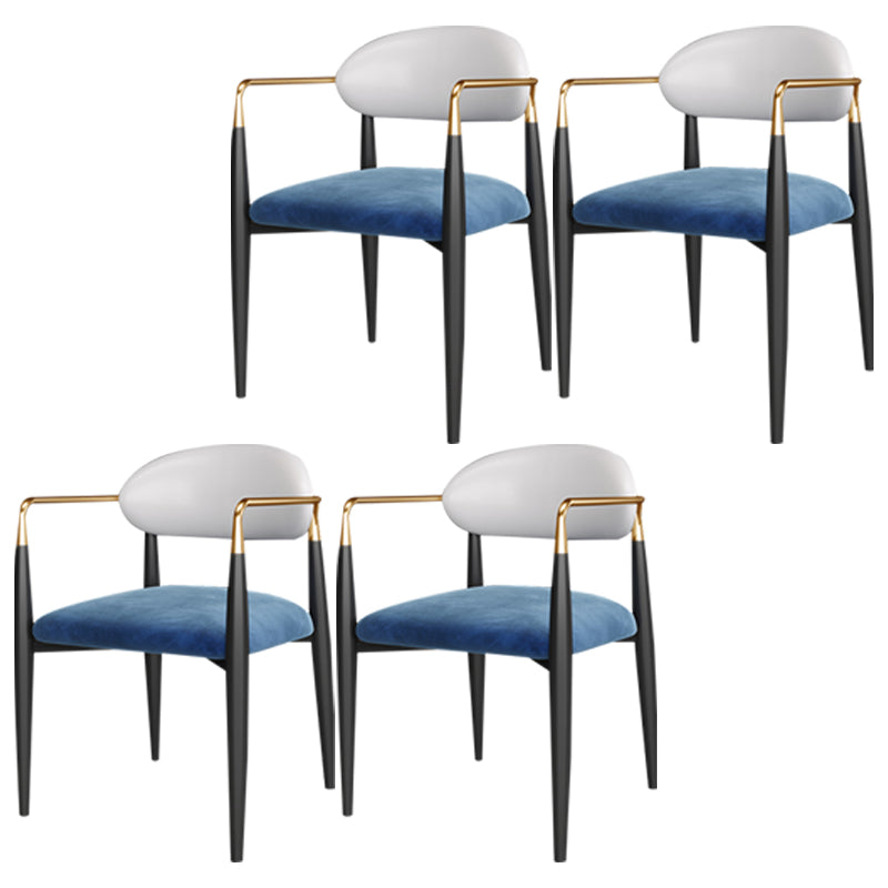 Contemporary Home Open Back Arm Chair Matte Finish Upholstered Dining Chair Blue-White 4 Piece Set Clearhalo ' kitchen&dining_furn' 'Dining Chairs' 'Dining Tables & Seating' 'dining_chair' 'furn' 'furn_dining_chair' 'Furniture' 'furniture_dining_chair' 'Kitchen & Dining Furniture' 'kitchen' 4451348