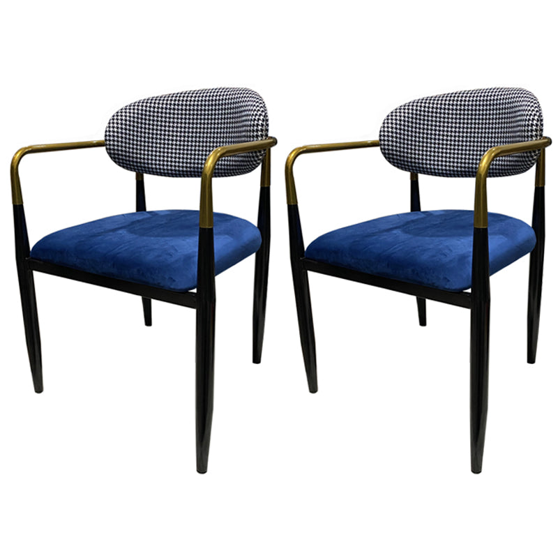Contemporary Home Open Back Arm Chair Matte Finish Upholstered Dining Chair Blue-Black 2 Piece Set Clearhalo ' kitchen&dining_furn' 'Dining Chairs' 'Dining Tables & Seating' 'dining_chair' 'furn' 'furn_dining_chair' 'Furniture' 'furniture_dining_chair' 'Kitchen & Dining Furniture' 'kitchen' 4451357