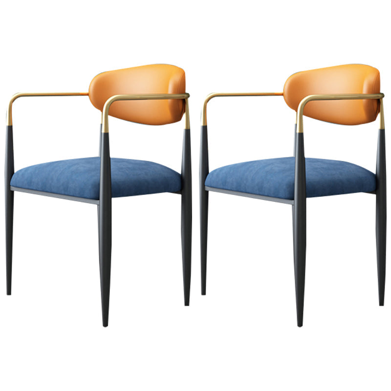 Contemporary Home Open Back Arm Chair Matte Finish Upholstered Dining Chair Orange Blue 2 Piece Set Clearhalo ' kitchen&dining_furn' 'Dining Chairs' 'Dining Tables & Seating' 'dining_chair' 'furn' 'furn_dining_chair' 'Furniture' 'furniture_dining_chair' 'Kitchen & Dining Furniture' 'kitchen' 4451360