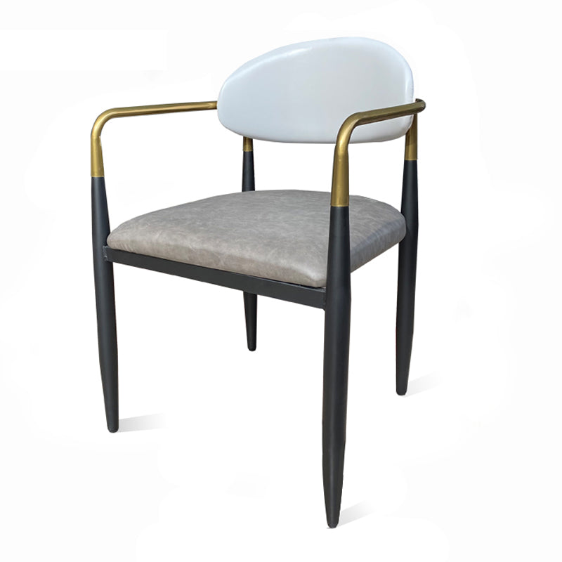 Contemporary Home Open Back Arm Chair Matte Finish Upholstered Dining Chair Gray-White 1 Piece Clearhalo ' kitchen&dining_furn' 'Dining Chairs' 'Dining Tables & Seating' 'dining_chair' 'furn' 'furn_dining_chair' 'Furniture' 'furniture_dining_chair' 'Kitchen & Dining Furniture' 'kitchen' 4451362