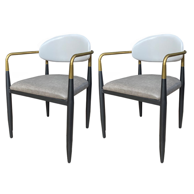 Contemporary Home Open Back Arm Chair Matte Finish Upholstered Dining Chair Gray-White 2 Piece Set Clearhalo ' kitchen&dining_furn' 'Dining Chairs' 'Dining Tables & Seating' 'dining_chair' 'furn' 'furn_dining_chair' 'Furniture' 'furniture_dining_chair' 'Kitchen & Dining Furniture' 'kitchen' 4451363