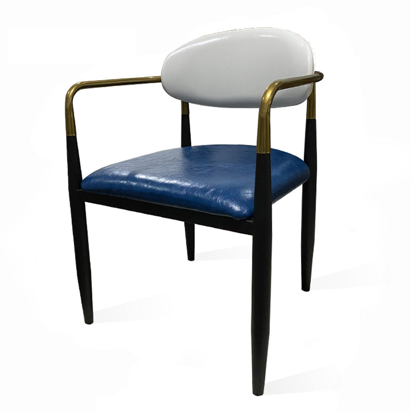 Contemporary Home Open Back Arm Chair Matte Finish Upholstered Dining Chair Dark Blue-White 1 Piece Clearhalo ' kitchen&dining_furn' 'Dining Chairs' 'Dining Tables & Seating' 'dining_chair' 'furn' 'furn_dining_chair' 'Furniture' 'furniture_dining_chair' 'Kitchen & Dining Furniture' 'kitchen' 4451365