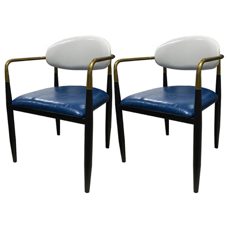Contemporary Home Open Back Arm Chair Matte Finish Upholstered Dining Chair Dark Blue-White 2 Piece Set Clearhalo ' kitchen&dining_furn' 'Dining Chairs' 'Dining Tables & Seating' 'dining_chair' 'furn' 'furn_dining_chair' 'Furniture' 'furniture_dining_chair' 'Kitchen & Dining Furniture' 'kitchen' 4451366