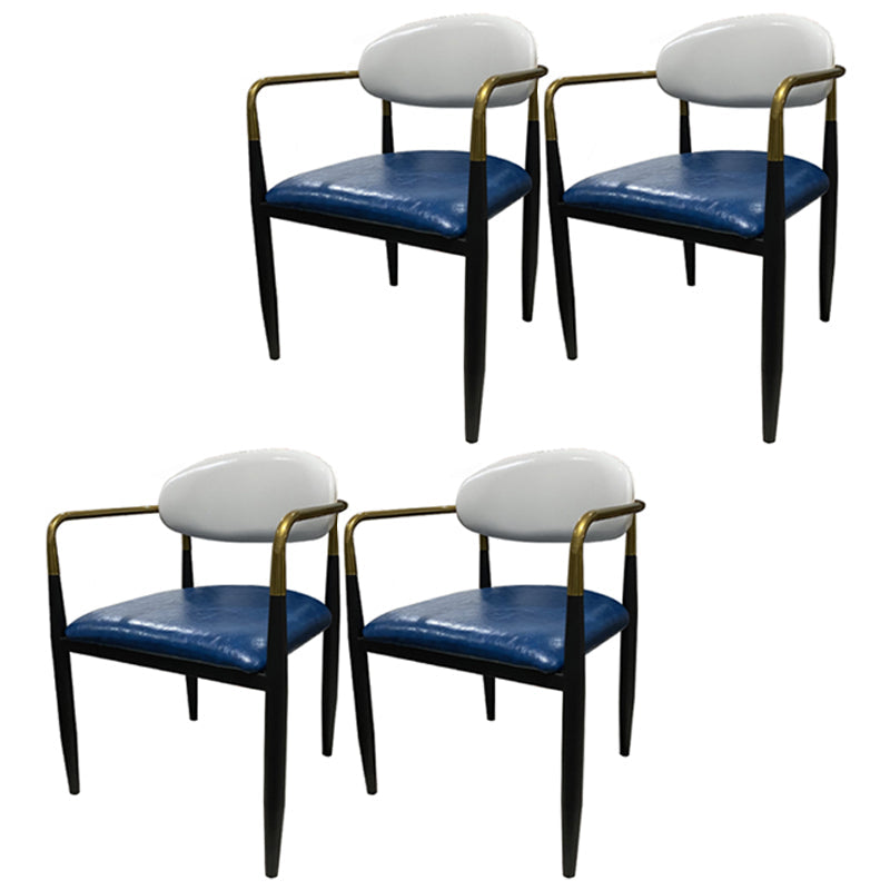 Contemporary Home Open Back Arm Chair Matte Finish Upholstered Dining Chair Dark Blue-White 4 Piece Set Clearhalo ' kitchen&dining_furn' 'Dining Chairs' 'Dining Tables & Seating' 'dining_chair' 'furn' 'furn_dining_chair' 'Furniture' 'furniture_dining_chair' 'Kitchen & Dining Furniture' 'kitchen' 4451367