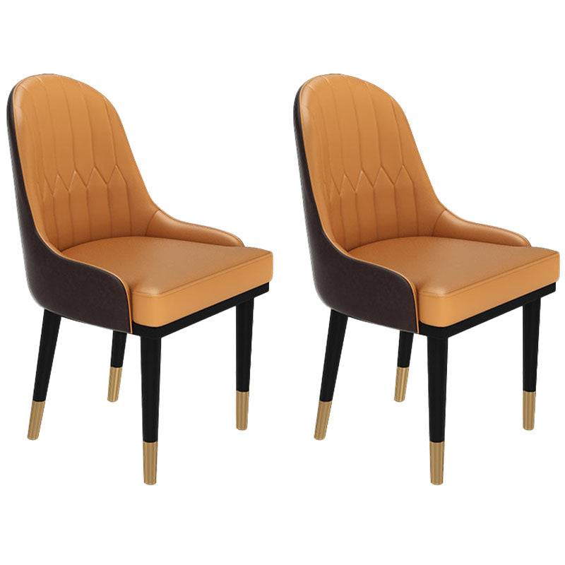 Glam Metal Dining Room Chair Upholstered Armless Dining Chairs for Restaurant Use Khaki-Orange 2 Piece Set Clearhalo ' kitchen&dining_furn' 'Dining Chairs' 'Dining Tables & Seating' 'dining_chair' 'furn' 'furn_dining_chair' 'Furniture' 'furniture_dining_chair' 'Kitchen & Dining Furniture' 'kitchen' 4451500