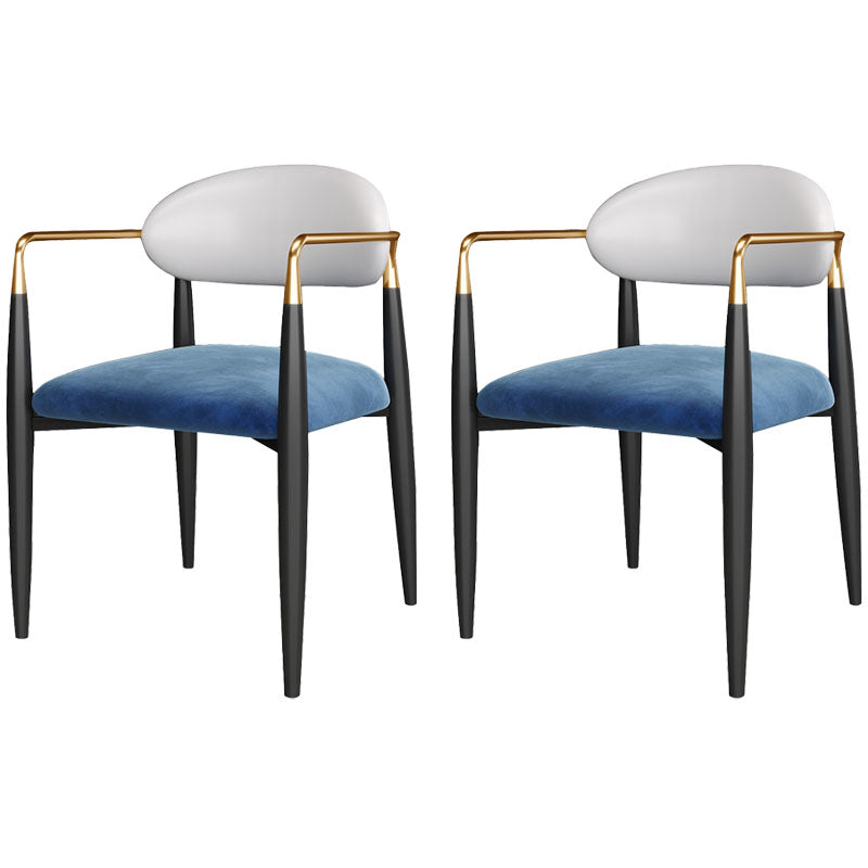 Contemporary Style Kitchen Metal Dining Chair Open Back Dining Arm Side Chair Blue-White 2 Piece Set Clearhalo ' kitchen&dining_furn' 'Dining Chairs' 'Dining Tables & Seating' 'dining_chair' 'furn' 'furn_dining_chair' 'Furniture' 'furniture_dining_chair' 'Kitchen & Dining Furniture' 'kitchen' 4451650