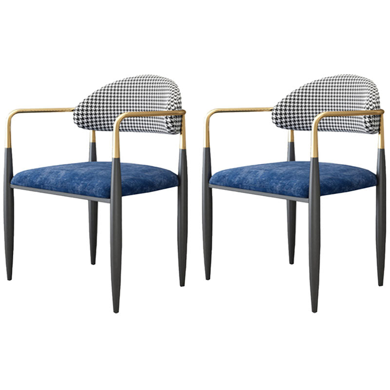 Contemporary Style Kitchen Metal Dining Chair Open Back Dining Arm Side Chair Dark Blue-Gray 2 Piece Set Clearhalo ' kitchen&dining_furn' 'Dining Chairs' 'Dining Tables & Seating' 'dining_chair' 'furn' 'furn_dining_chair' 'Furniture' 'furniture_dining_chair' 'Kitchen & Dining Furniture' 'kitchen' 4451656