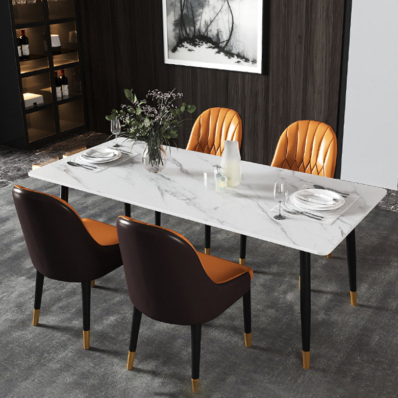 Modern Metal Dining Room Set 1/2/5/7 Pieces Dining Furniture Set 5 Pieces: White Table, 4 Orange Chairs Clearhalo 'Dining Room Sets' 'Dining Tables & Seating' 'dining_room_set' 'furn' 'furn_dining_room_set' 'Furniture' 'furniture_dining_room_set' 'Kitchen & Dining Furniture' 'kitchen&dining_furn' 'kitchen' 4451789