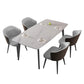 Contemporary 1/2/5/7 Pieces Dining Set Sintered Stone Dining Table 5 Pieces: White Table, 4 Grey Chairs Clearhalo 'Dining Room Sets' 'Dining Tables & Seating' 'dining_room_set' 'furn' 'furn_dining_room_set' 'Furniture' 'furniture_dining_room_set' 'Kitchen & Dining Furniture' 'kitchen&dining_furn' 'kitchen' 4451805