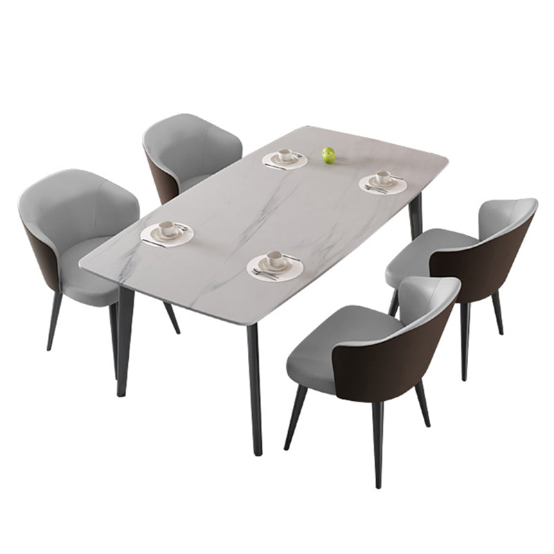 Contemporary 1/2/5/7 Pieces Dining Set Sintered Stone Dining Table 5 Pieces: White Table, 4 Grey Chairs Clearhalo 'Dining Room Sets' 'Dining Tables & Seating' 'dining_room_set' 'furn' 'furn_dining_room_set' 'Furniture' 'furniture_dining_room_set' 'Kitchen & Dining Furniture' 'kitchen&dining_furn' 'kitchen' 4451805