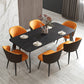 Contemporary 1/2/5/7 Pieces Dining Set Sintered Stone Dining Table 7 Pieces: Table, 6 Orange Chairs Clearhalo 'Dining Room Sets' 'Dining Tables & Seating' 'dining_room_set' 'furn' 'furn_dining_room_set' 'Furniture' 'furniture_dining_room_set' 'Kitchen & Dining Furniture' 'kitchen&dining_furn' 'kitchen' 4451806