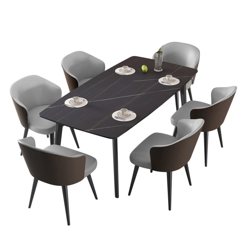 Contemporary 1/2/5/7 Pieces Dining Set Sintered Stone Dining Table 7 Pieces: Table, 6 Grey Chairs Clearhalo 'Dining Room Sets' 'Dining Tables & Seating' 'dining_room_set' 'furn' 'furn_dining_room_set' 'Furniture' 'furniture_dining_room_set' 'Kitchen & Dining Furniture' 'kitchen&dining_furn' 'kitchen' 4451808