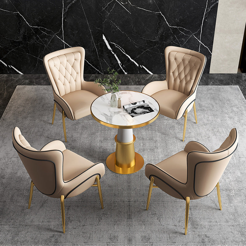 Glam 1/5 Pieces Dining Set Sintered Stone Dining Table Set for Home Use 5 Pieces: Table, 4 Khaki Chairs Clearhalo 'Dining Room Sets' 'Dining Tables & Seating' 'dining_room_set' 'furn' 'furn_dining_room_set' 'Furniture' 'furniture_dining_room_set' 'Kitchen & Dining Furniture' 'kitchen&dining_furn' 'kitchen' 4451844