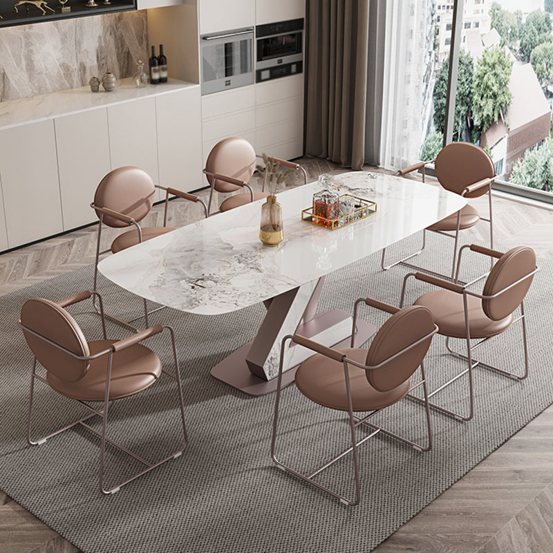 Luxury 1/4/5/7 Pieces Rectangle Dining Set Sintered Stone Dining Table Set for Kitchen 7 Pieces: Table, 6 Chairs Clearhalo 'Dining Room Sets' 'Dining Tables & Seating' 'dining_room_set' 'furn' 'furn_dining_room_set' 'Furniture' 'furniture_dining_room_set' 'Kitchen & Dining Furniture' 'kitchen&dining_furn' 'kitchen' 4451860