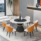 1/2/7/9 Pcs Metal Modern Dining Room Set with Round Indoor Table Dining Set 7 Pieces: Black-Gold Table, 6 Orange Chairs Clearhalo 'Dining Room Sets' 'Dining Tables & Seating' 'dining_room_set' 'furn' 'furn_dining_room_set' 'Furniture' 'furniture_dining_room_set' 'Kitchen & Dining Furniture' 'kitchen&dining_furn' 'kitchen' 4451958