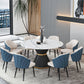 1/2/7/9 Pcs Metal Modern Dining Room Set with Round Indoor Table Dining Set 9 Pieces: White Table, 8 Blue Chairs Clearhalo 'Dining Room Sets' 'Dining Tables & Seating' 'dining_room_set' 'furn' 'furn_dining_room_set' 'Furniture' 'furniture_dining_room_set' 'Kitchen & Dining Furniture' 'kitchen&dining_furn' 'kitchen' 4451961