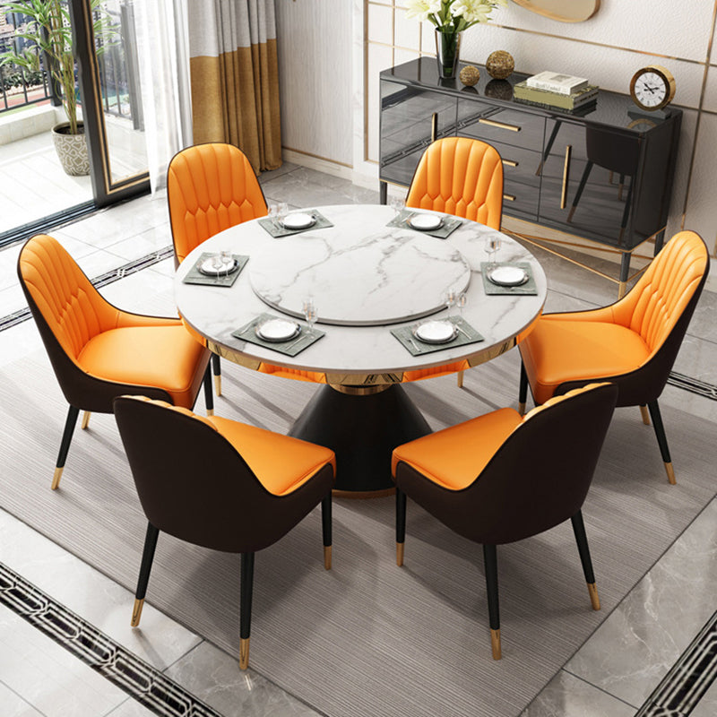 Glam 1/4/5/7/9 Pieces Dining Set Sintered Stone Dining Table Set for Home Use 7 Pieces: Table, 6 Chairs Clearhalo 'Dining Room Sets' 'Dining Tables & Seating' 'dining_room_set' 'furn' 'furn_dining_room_set' 'Furniture' 'furniture_dining_room_set' 'Kitchen & Dining Furniture' 'kitchen&dining_furn' 'kitchen' 4451998