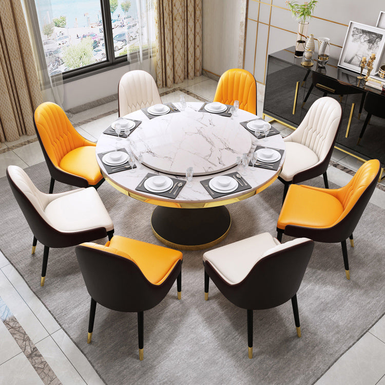 Glam 1/4/5/7/9 Pieces Dining Set Sintered Stone Dining Table Set for Home Use 9 Pieces: Table, 8 Chairs Clearhalo 'Dining Room Sets' 'Dining Tables & Seating' 'dining_room_set' 'furn' 'furn_dining_room_set' 'Furniture' 'furniture_dining_room_set' 'Kitchen & Dining Furniture' 'kitchen&dining_furn' 'kitchen' 4452000