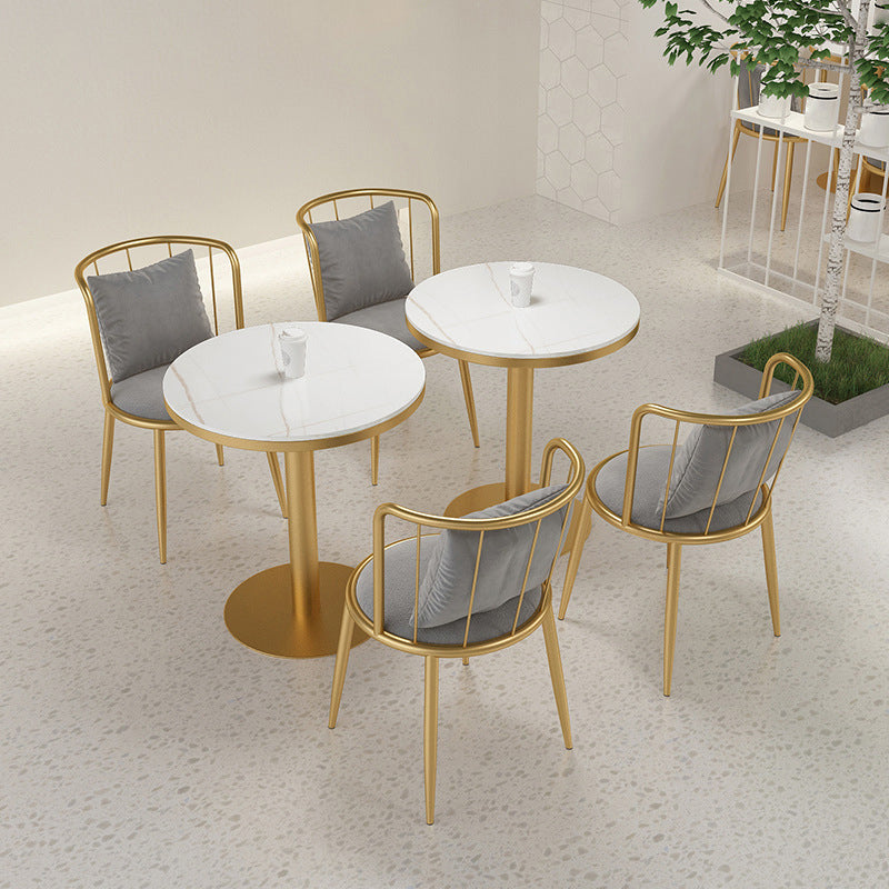 1/3 Pcs Metal Glam Dining Room Set with Round Table and Pedestal Base Dining Set 3 Pieces: White-gold Table, 2 Grey Chairs Clearhalo 'Dining Room Sets' 'Dining Tables & Seating' 'dining_room_set' 'furn' 'furn_dining_room_set' 'Furniture' 'furniture_dining_room_set' 'Kitchen & Dining Furniture' 'kitchen&dining_furn' 'kitchen' 4452036
