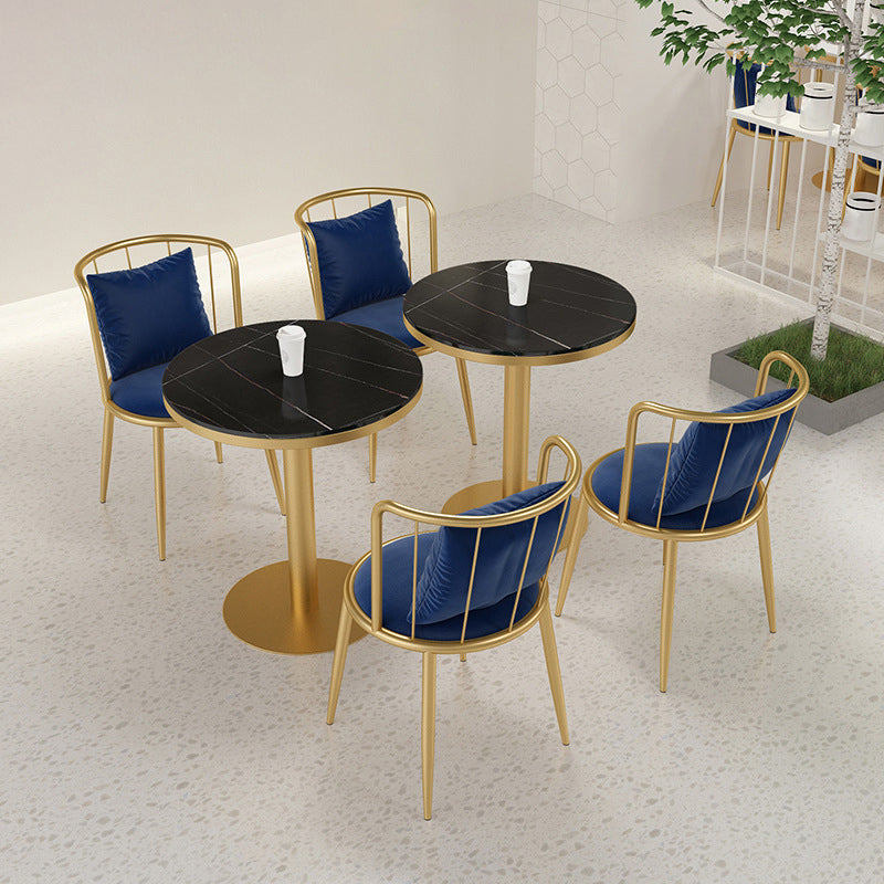 1/3 Pcs Metal Glam Dining Room Set with Round Table and Pedestal Base Dining Set 3 Pieces: Black-gold Table, 2 Blue Chairs Clearhalo 'Dining Room Sets' 'Dining Tables & Seating' 'dining_room_set' 'furn' 'furn_dining_room_set' 'Furniture' 'furniture_dining_room_set' 'Kitchen & Dining Furniture' 'kitchen&dining_furn' 'kitchen' 4452039