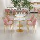 1/3 Pcs Metal Glam Dining Room Set with Round Table and Pedestal Base Dining Set 3 Pieces: WhiteTable, 4 Pink Chairs Clearhalo 'Dining Room Sets' 'Dining Tables & Seating' 'dining_room_set' 'furn' 'furn_dining_room_set' 'Furniture' 'furniture_dining_room_set' 'Kitchen & Dining Furniture' 'kitchen&dining_furn' 'kitchen' 4452041