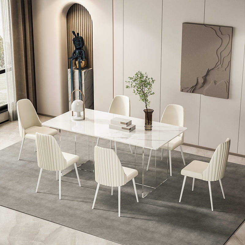 Modern 1/2/5/7 Pieces Rectangle Dining Set Sintered Stone Top Table with Leather Chairs 7 Pieces: Table, 6 Chairs Clearhalo 'Dining Room Sets' 'Dining Tables & Seating' 'dining_room_set' 'furn' 'furn_dining_room_set' 'Furniture' 'furniture_dining_room_set' 'Kitchen & Dining Furniture' 'kitchen&dining_furn' 'kitchen' 4452112