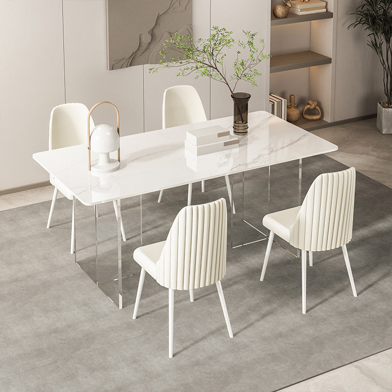 Modern 1/2/5/7 Pieces Rectangle Dining Set Sintered Stone Top Table with Leather Chairs 5 Pieces: Table, 4 Chairs Clearhalo 'Dining Room Sets' 'Dining Tables & Seating' 'dining_room_set' 'furn' 'furn_dining_room_set' 'Furniture' 'furniture_dining_room_set' 'Kitchen & Dining Furniture' 'kitchen&dining_furn' 'kitchen' 4452113