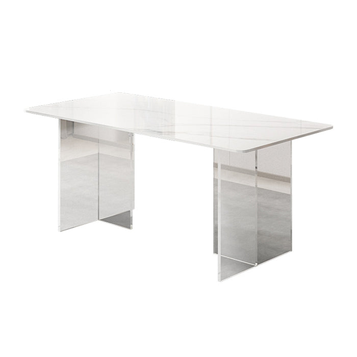 Modern 1/2/5/7 Pieces Rectangle Dining Set Sintered Stone Top Table with Leather Chairs White 79"L x 31"W Clearhalo 'Dining Room Sets' 'Dining Tables & Seating' 'dining_room_set' 'furn' 'furn_dining_room_set' 'Furniture' 'furniture_dining_room_set' 'Kitchen & Dining Furniture' 'kitchen&dining_furn' 'kitchen' 4452116